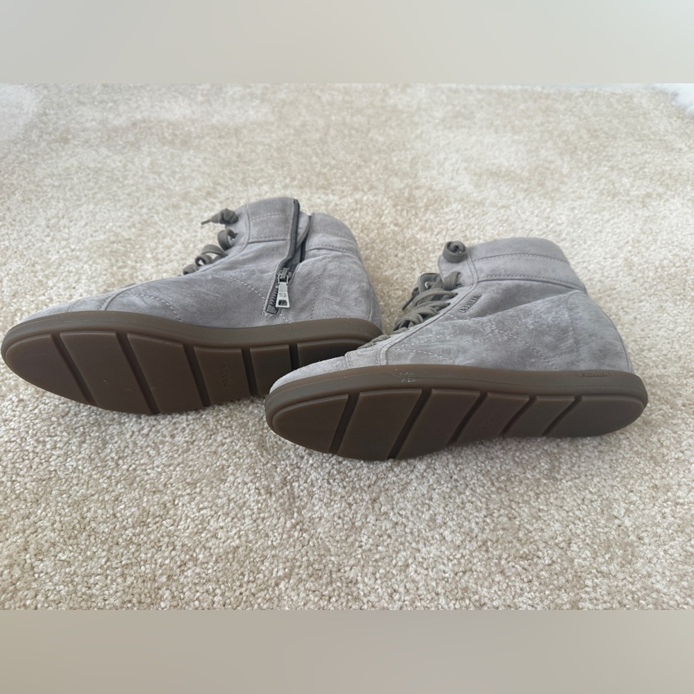 Prada Women's Gray Suede wedge High-Top Sneakers - Picture 6 of 8